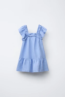 100% LINEN DRESS WITH RUFFLES