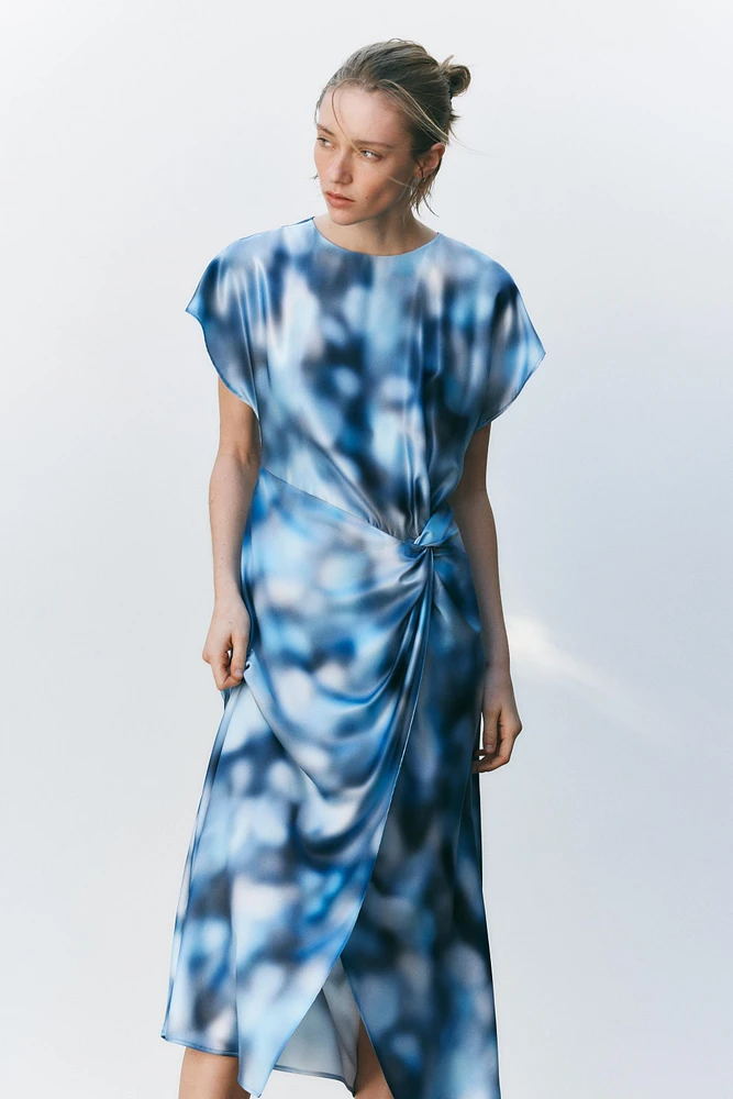 SATIN EFFECT TIE-DYE MIDI DRESS