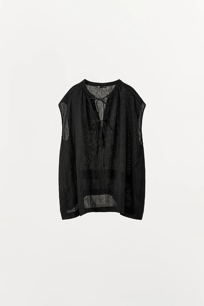 BLOUSE EN LIN 100 % À NŒUDS