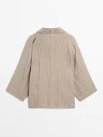 Blouse fluide col ouvert en lin mélangé