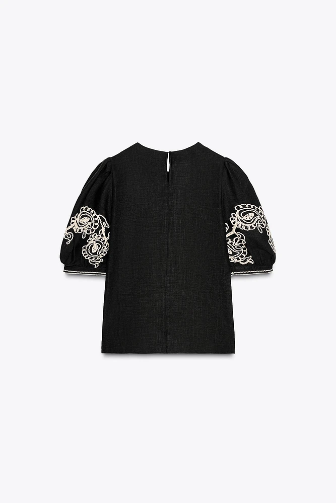 TOP BRODÉ MÉLANGE DE LIN ZW COLLECTION