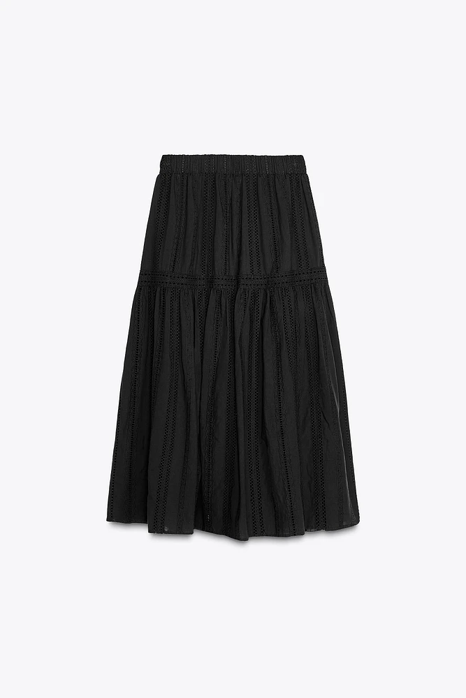 JUPE MIDI BRODERIES PERFORÉES