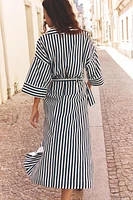 STRIPED LINEN MIDI DRESS