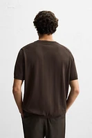 KNIT T-SHIRT WITH BUTTON NECK