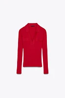 RIBBED POLO NECK T-SHIRT