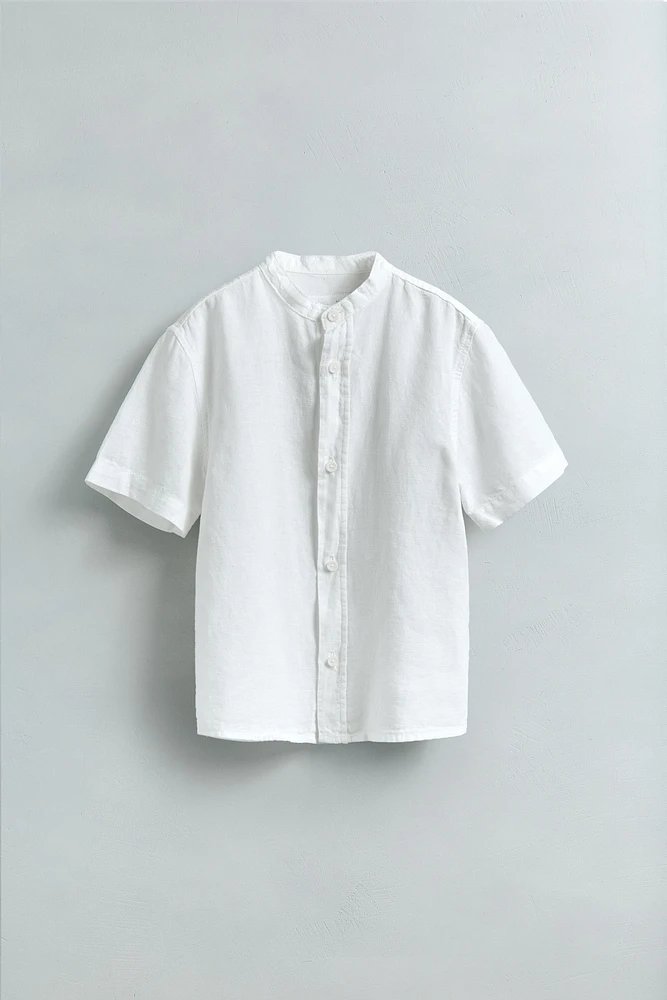 CHEMISE EN COTON ET LIN COL MAO