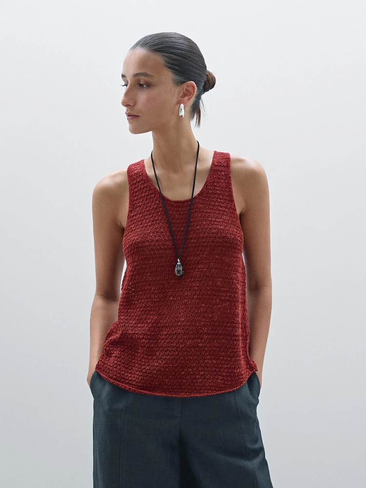 Top en maille ajourée texturé