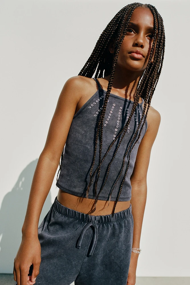 WASHED EFFECT STUDDED BERMUDA SHORTS