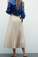 PLEATED SATIN MIDI SKIRT