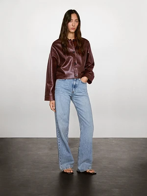 Veste courte brillante en cuir nappa