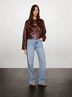 Veste courte brillante en cuir nappa