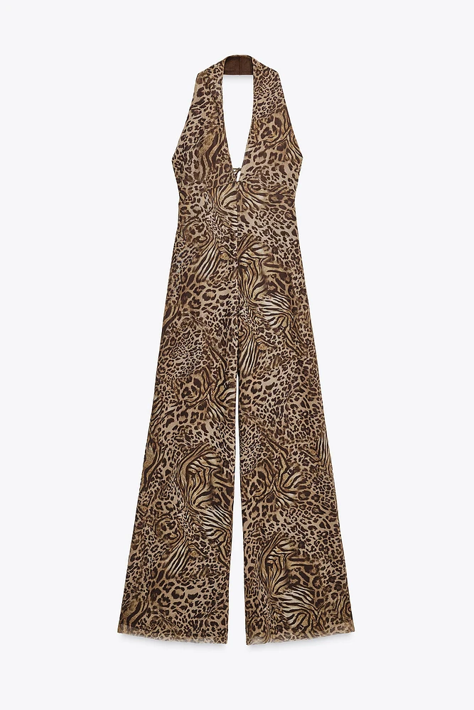 COMBINAISON HALTER TULLE IMPRIMÉ ANIMALIER
