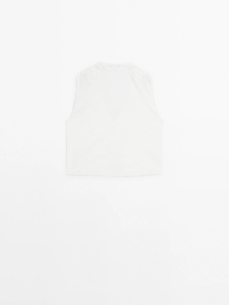 Veste sans manches brodée 100 % coton