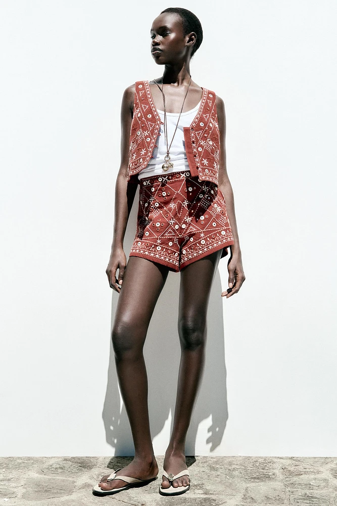 EMBROIDERED MIRROR SHORTS