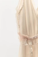 RUFFLED FRAYED MIDI DRESS