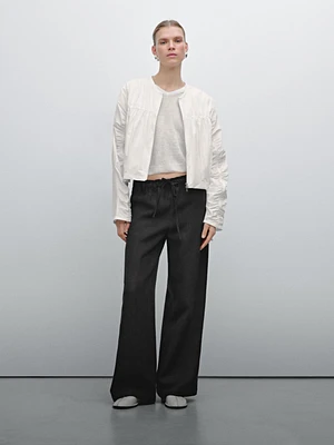 Linen suit trousers with frayed detail