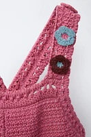 SALOPETTE COURTE EN MAILLE CROCHET FLEURS
