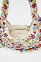 OVAL BAG WITH FLORAL EMBROIDERY