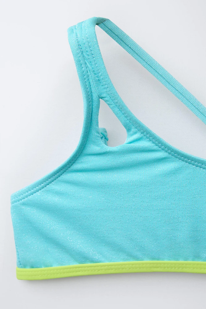 6-14 ANS/ MAILLOT DE BAIN ASYMÉTRIQUE BRILLANT LISERÉS