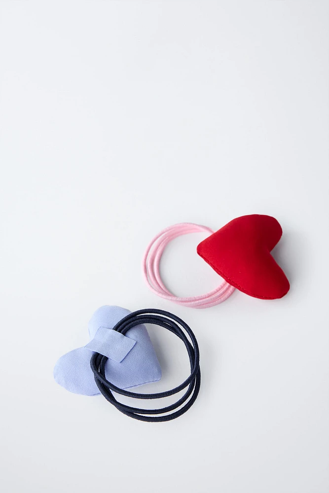 TWO-PACK OF PADDED HEART HAIR TIES