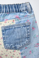 PATCHWORK FLORAL DENIM BERMUDA SHORTS