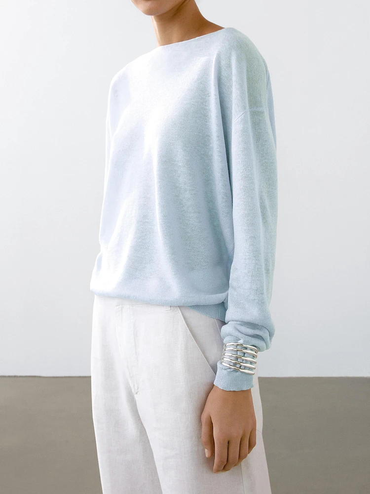 Pull col bateau 100 % lin