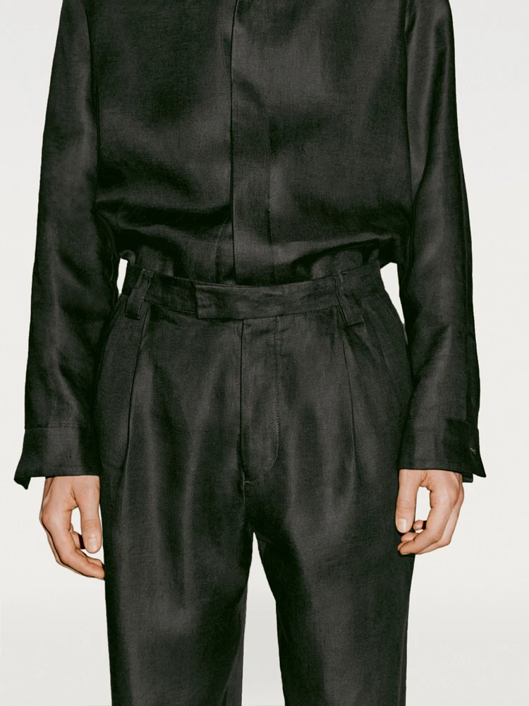 100% linen double dart trousers