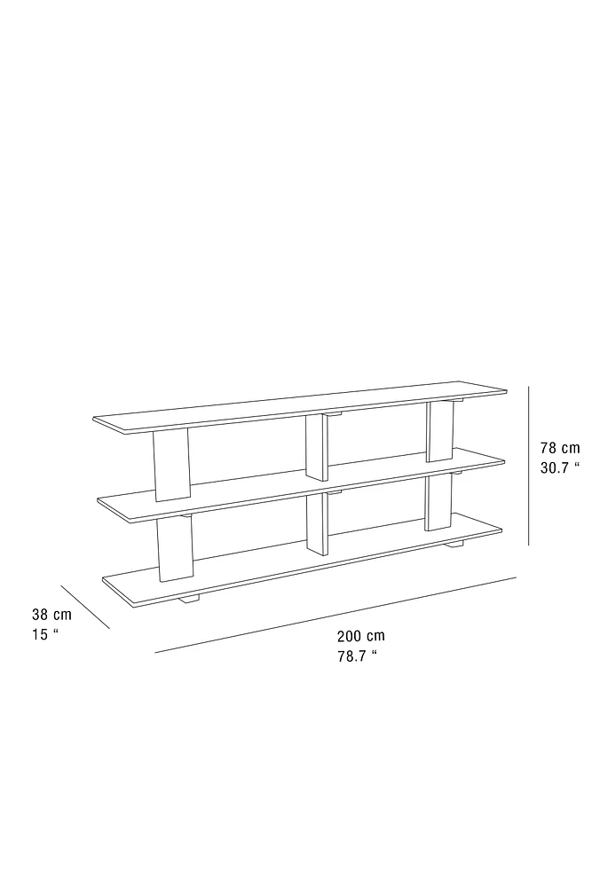 ELM WOOD SHELVING UNIT WITH THREE SHELVES