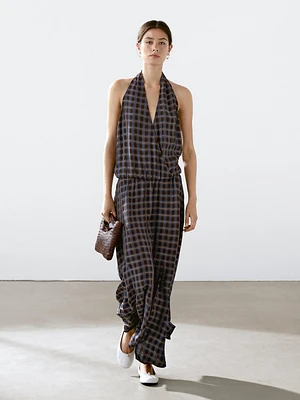 Robe longue ample imprimée à encolure américaine