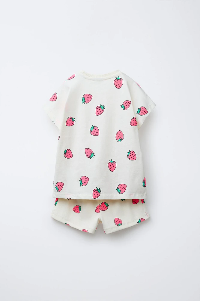 PRINTED RIBBED T-SHIRT AND BERMUDA SET