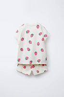 PRINTED RIBBED T-SHIRT AND BERMUDA SET
