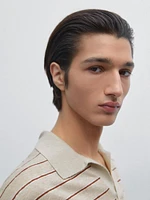 100% linen striped knit polo shirt