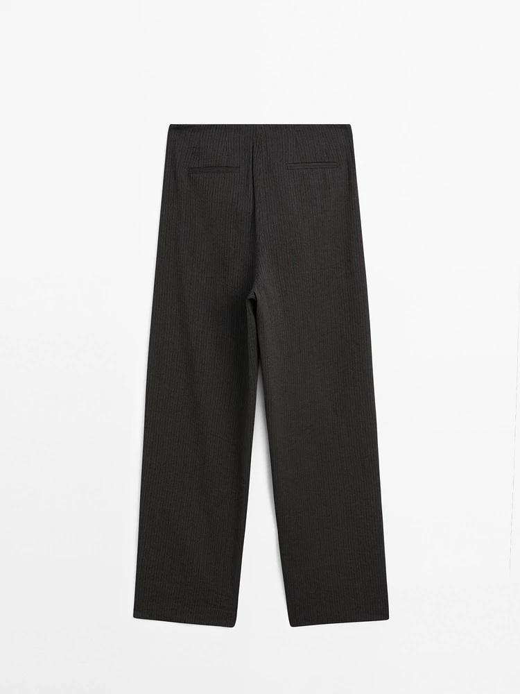 Striped cotton blend suit trousers