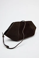 SPLIT LEATHER TOPSTITCHED CLUTCH