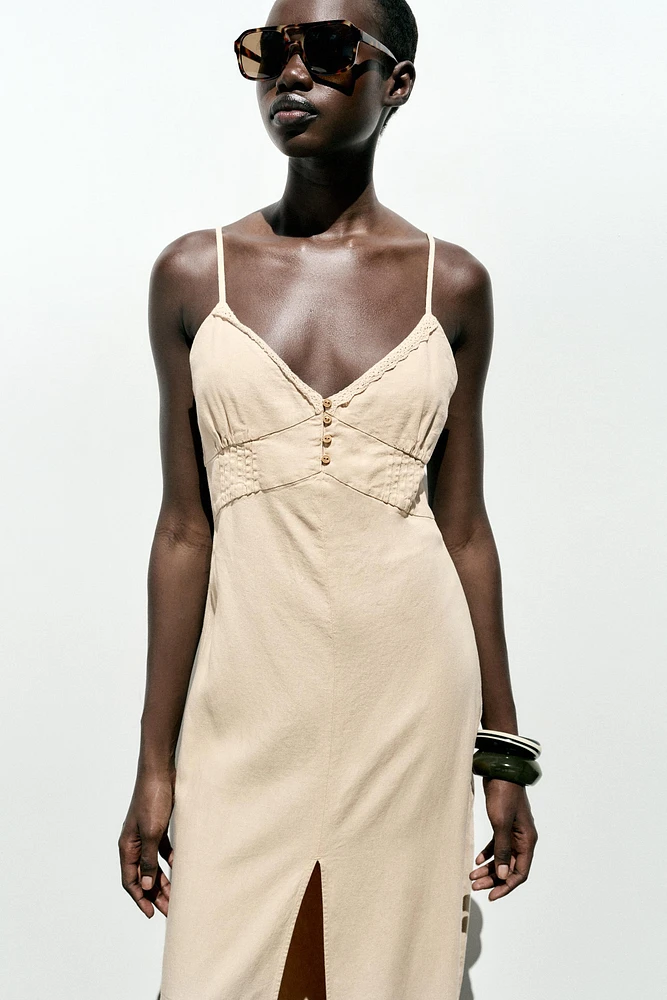LINEN STRAPPY MIDI DRESS