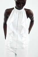 TOP HALTER VOLANTS AVEC RAMIE