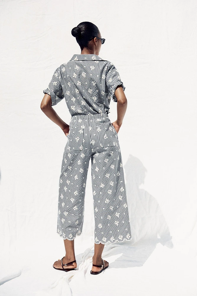 PANTALON JUPE-CULOTTE VICHY BRODÉ