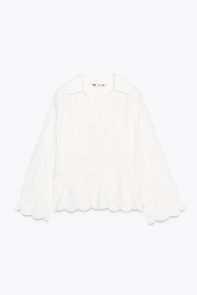 ZW COLLECTION RUCHED EMBROIDERED BLOUSE