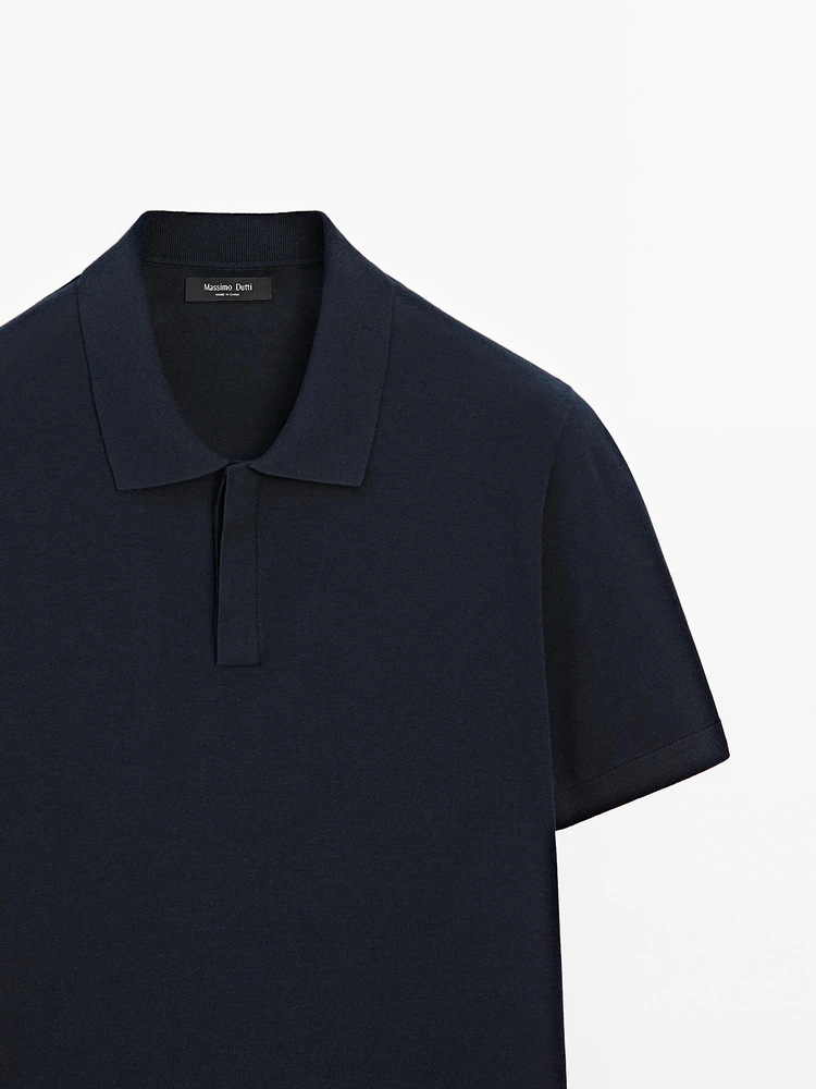 Cotton blend knit polo shirt