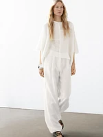 Flowing linen blend embroidered cape