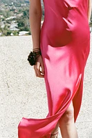 ASYMMETRIC SATIN MIDI DRESS