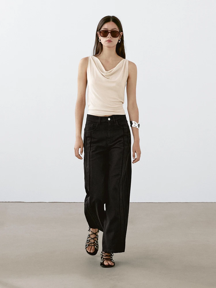 High-waist wide-leg jeans with seam details