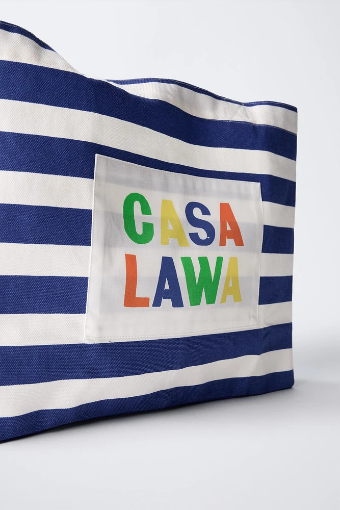 CASA LAWA © Z ZARA KIDS STRIPED FABRIC TOTE BAG