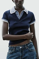 RIBBED PETER PAN COLLAR TOP