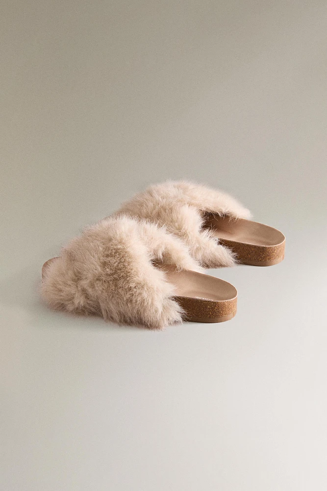 FAUX FUR CRISS-CROSS SANDALS