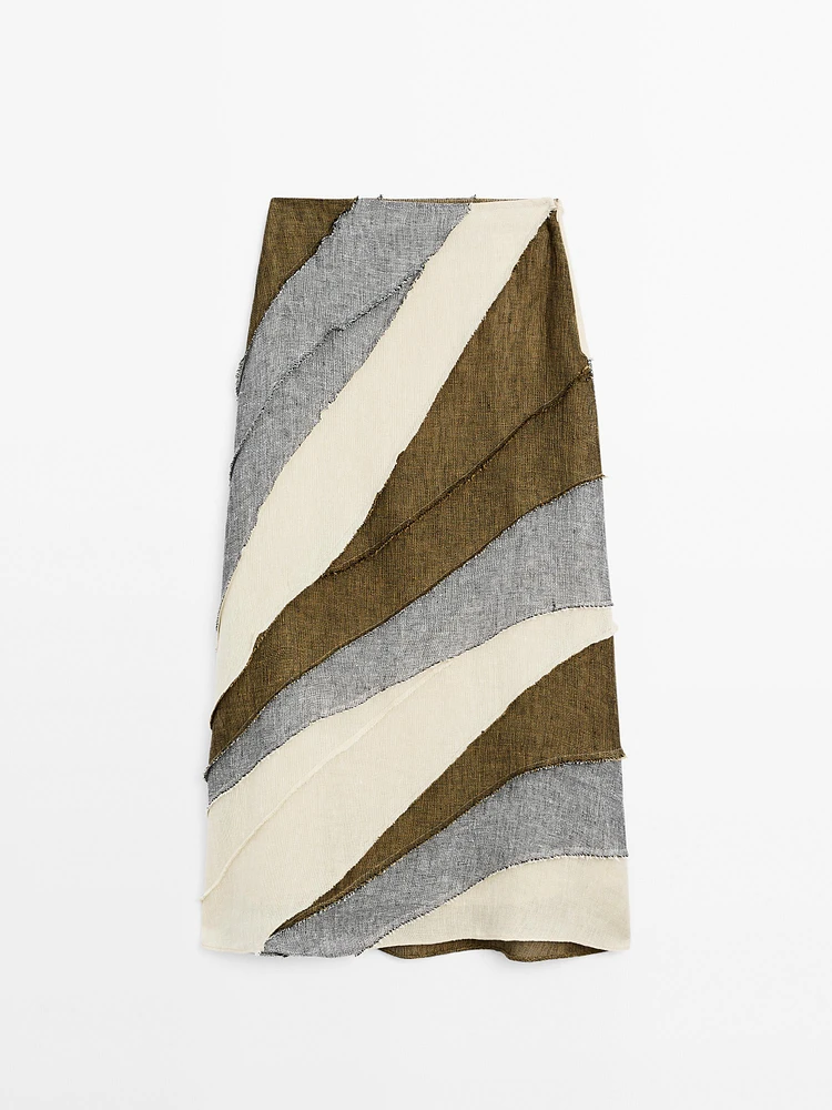 Jupe midi patchwork 100 % lin