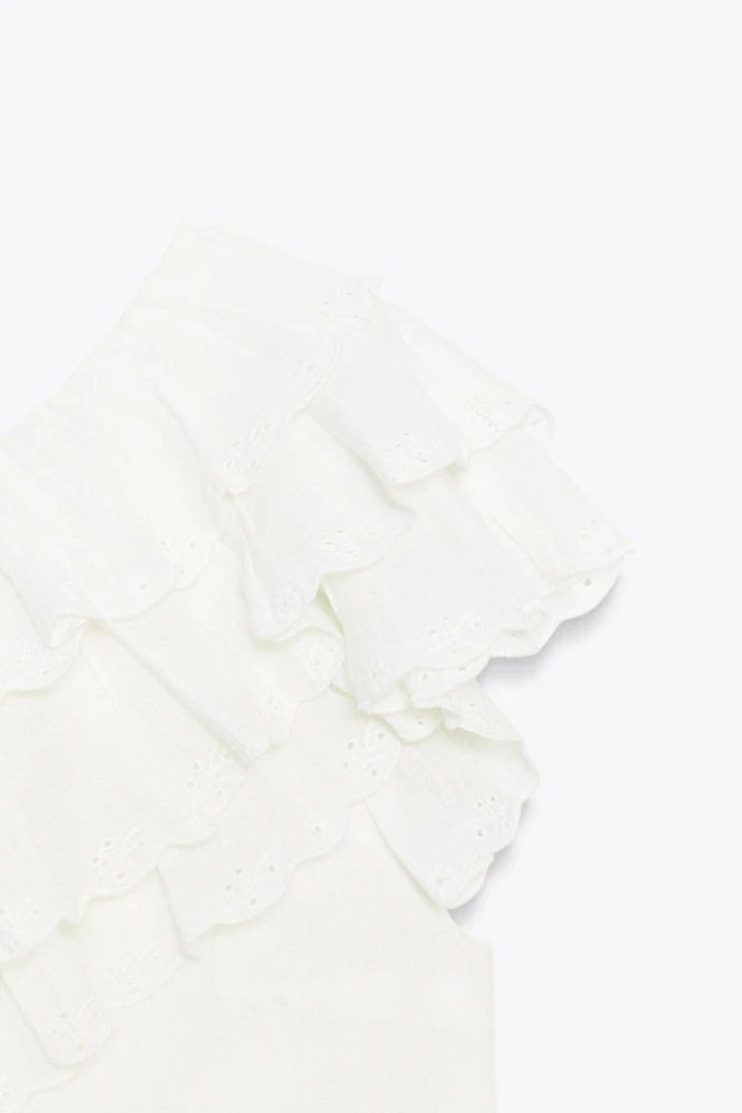 ASYMMETRIC RUFFLED GAUZE TOP