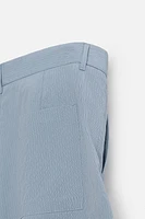 STRIPED CRINKLED EFFECT BERMUDA SHORTS