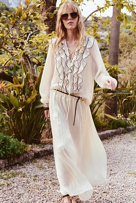 SEMI-SHEER BLOUSE WITH RUFFLES