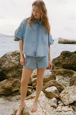 TRF CROP DENIM SHIRT